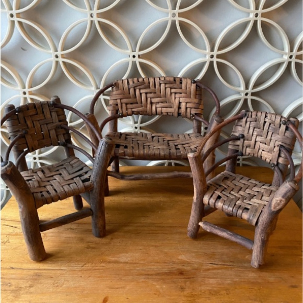 Vintage mini Woven Wood Chair Set